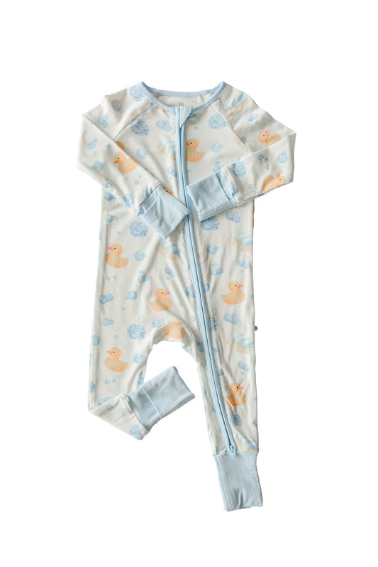 Bubble Duckies Blue Convertible Bamboo Zip Romper | 0-3m