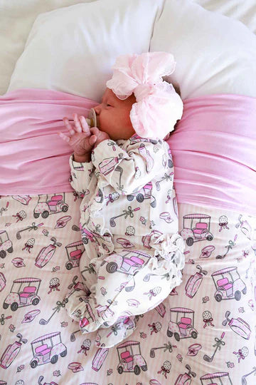 Ruffle Bamboo Zipper Footie | Caddie Crew Pink