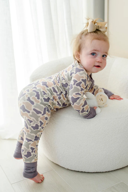 Camo Cutie Convertible Bamboo Zip Romper | 6-12m