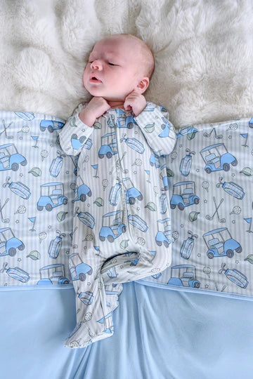 Caddie Crew Blue Bamboo Zipper Footie | 0-3 M