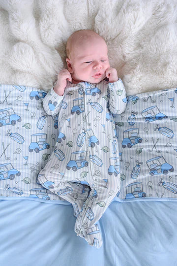 Caddie Crew Blue Bamboo Zipper Footie | 0-3 M