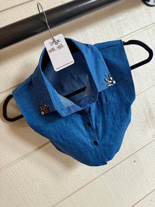 Embellished Denim Bib Collar