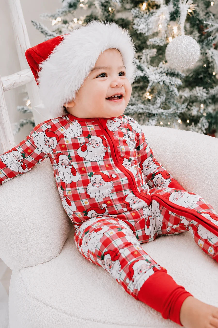 Christmas Bamboo Convertible Zipper Romper | Cozy Claus | 0-3 Months