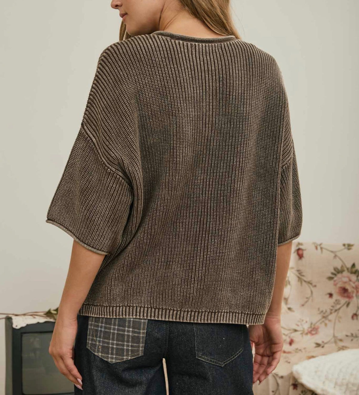 Washed Ribbed Cardigan Sweater