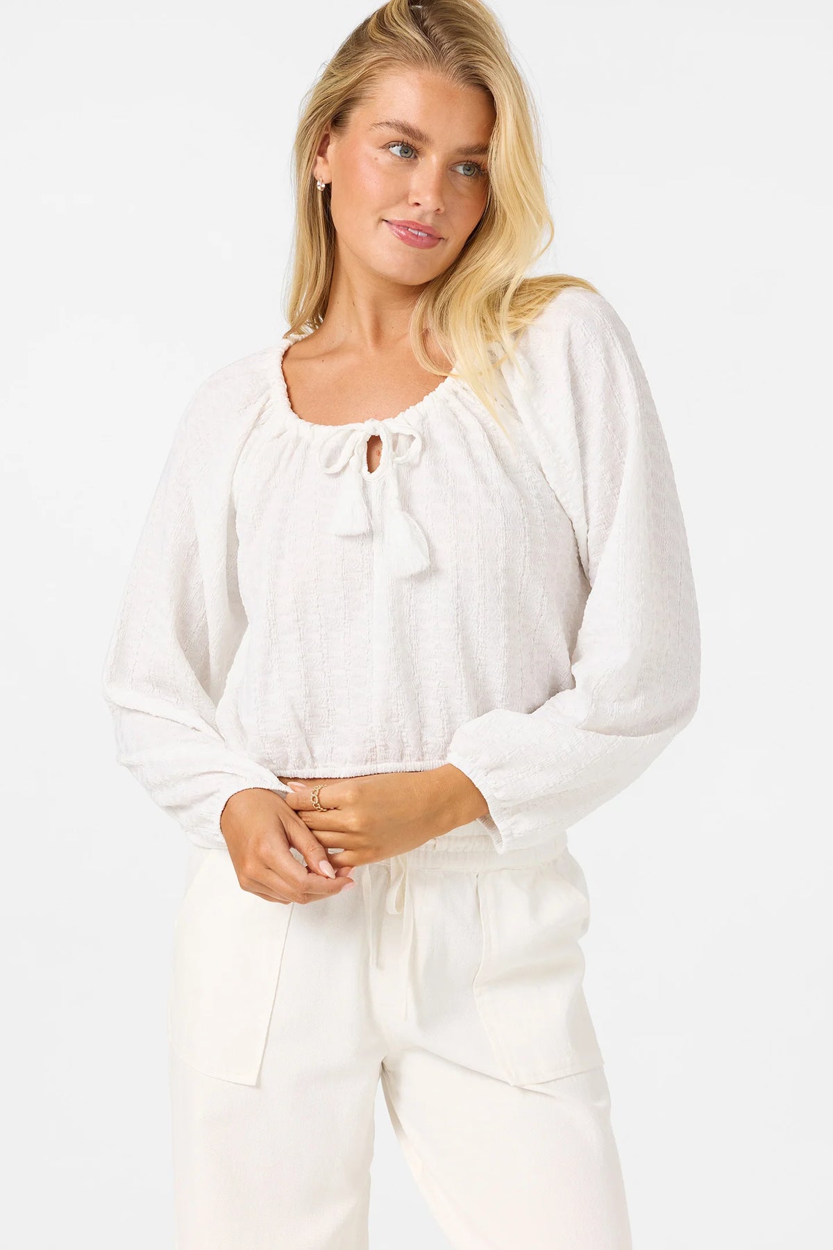 O’Neill Cami Knit Long Sleeve Top- White
