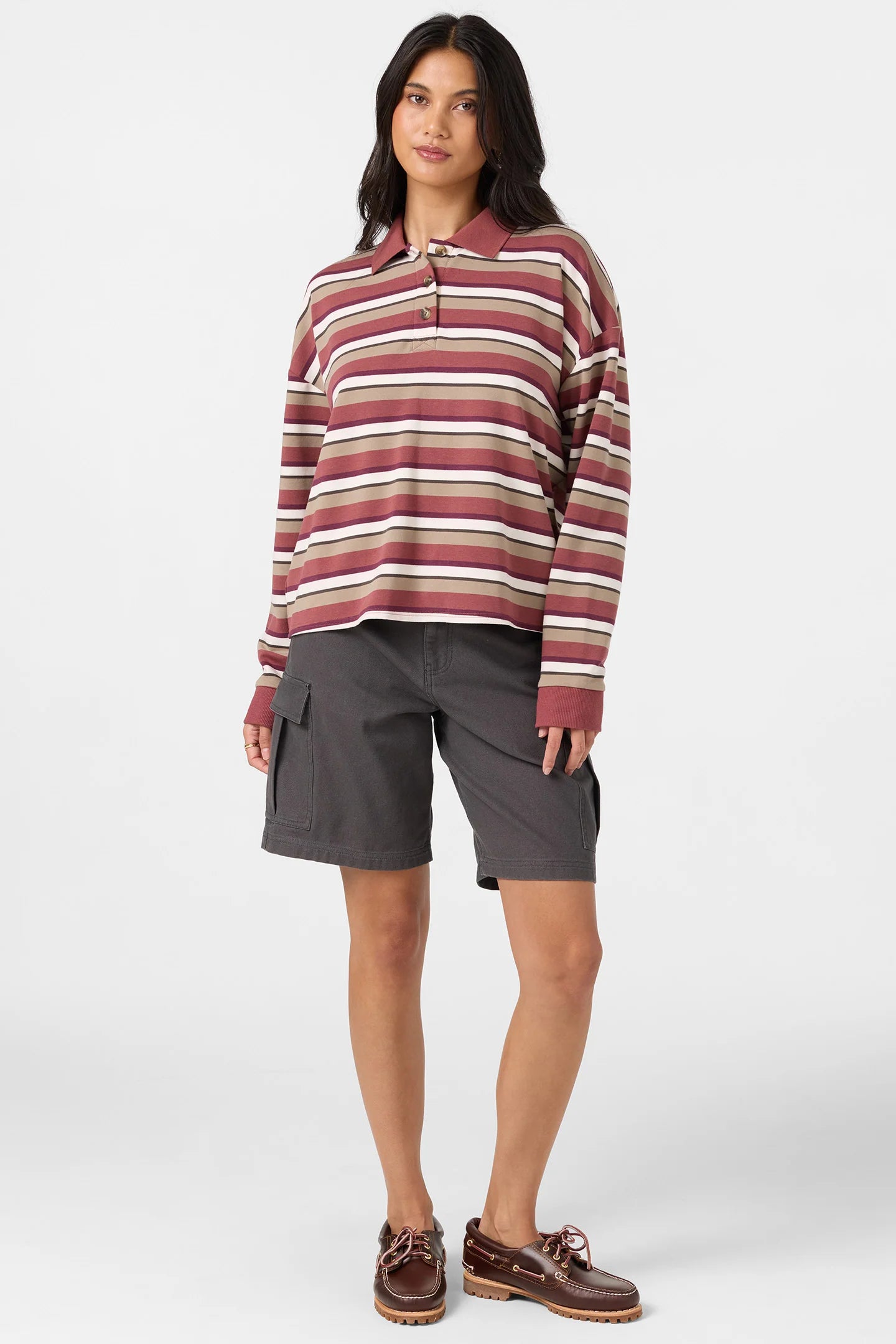 O'Neill O'Riginals Kyra Long Sleeve Crop Polo Top| Apple Butter