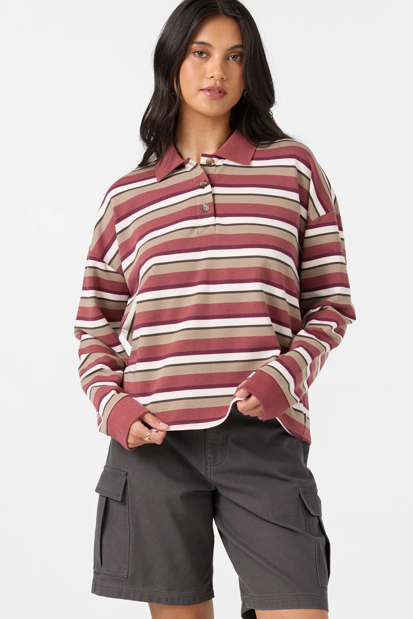 O'Neill O'Riginals Kyra Long Sleeve Crop Polo Top| Apple Butter