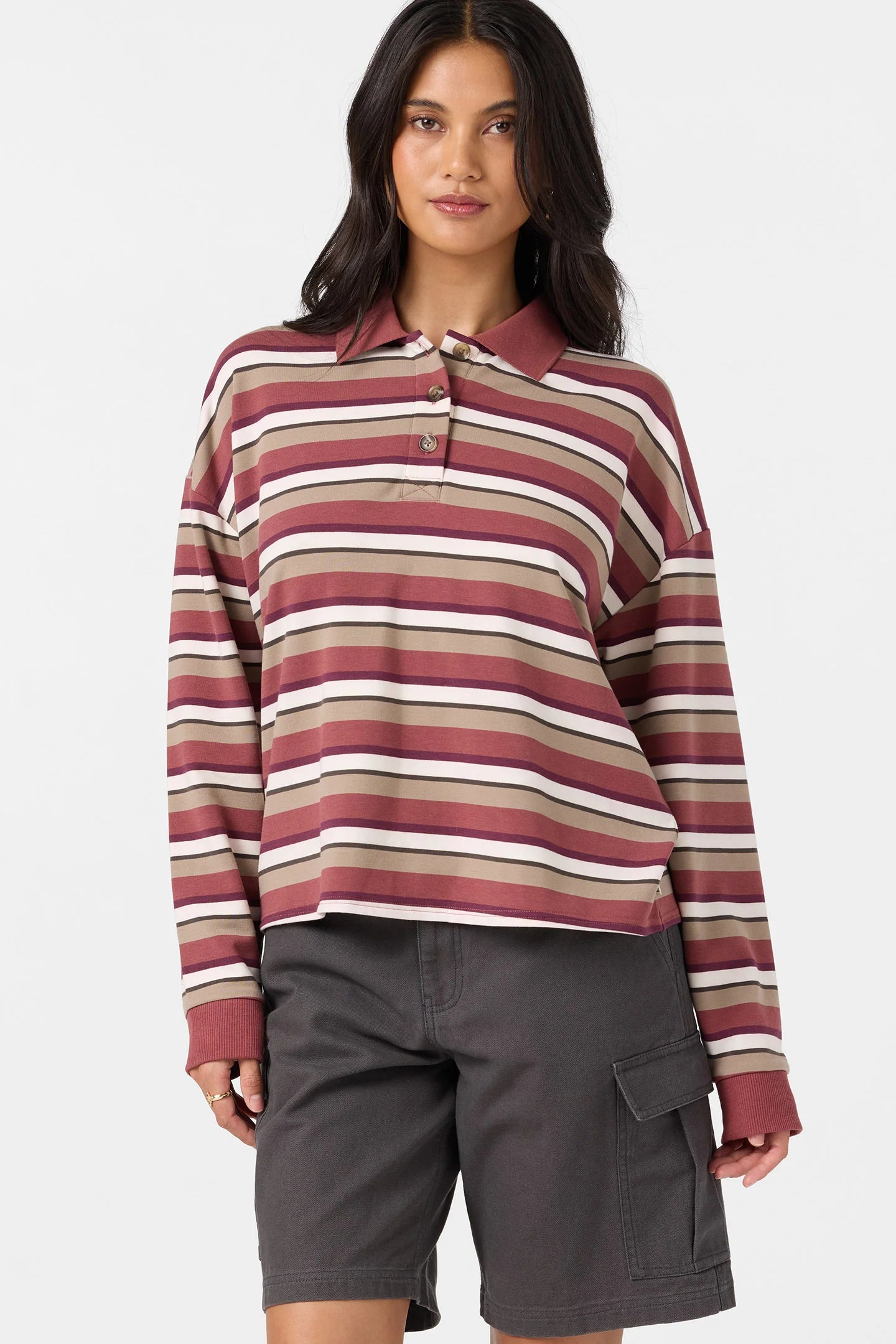 O'Neill O'Riginals Kyra Long Sleeve Crop Polo Top| Apple Butter