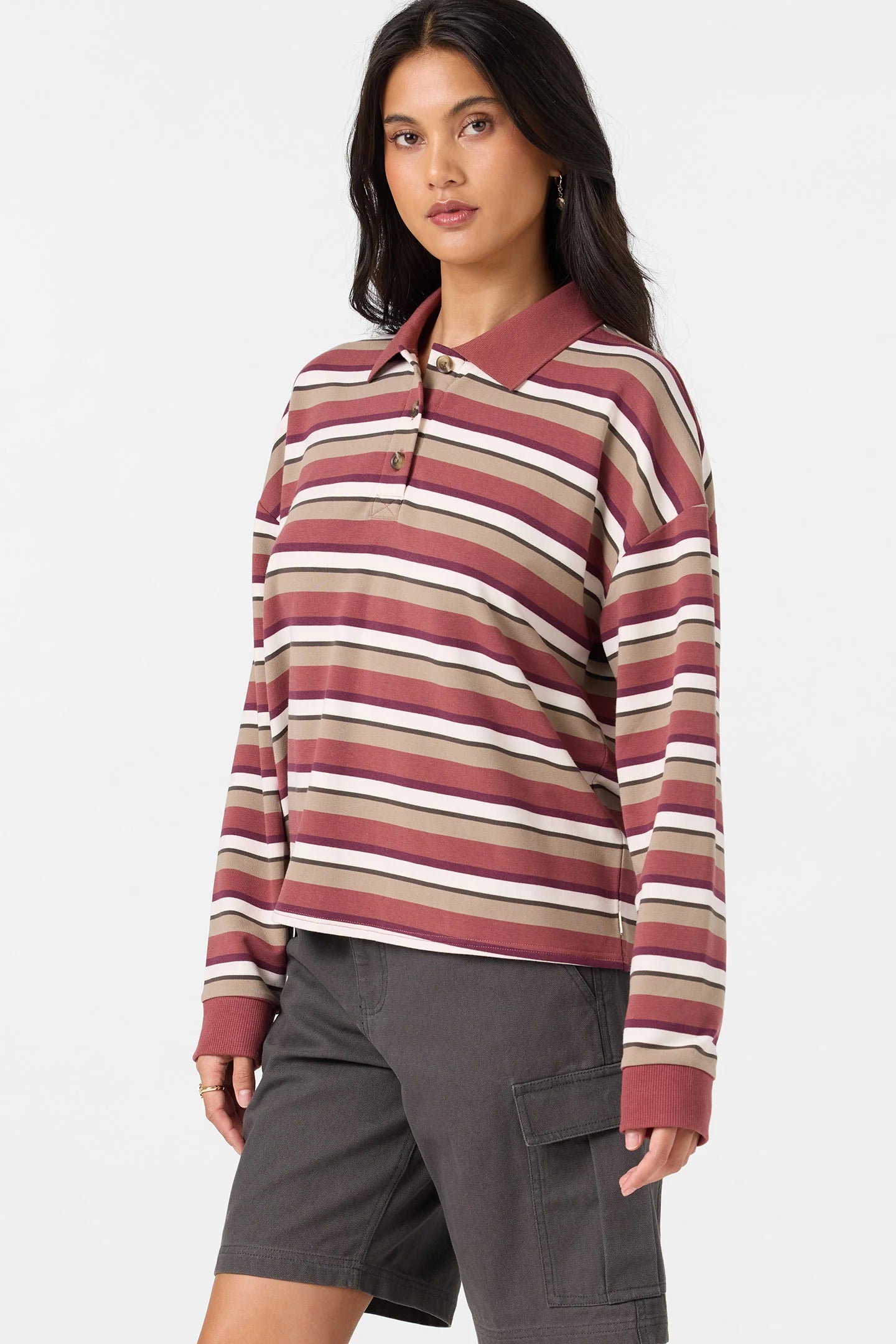 O'Neill O'Riginals Kyra Long Sleeve Crop Polo Top| Apple Butter