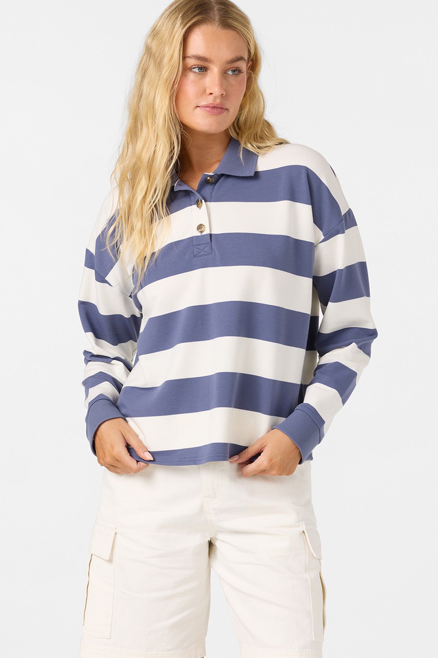 O’Neill O’Riginals Kyra Long Sleeve Crop Polo Top | Nightshadow Blue