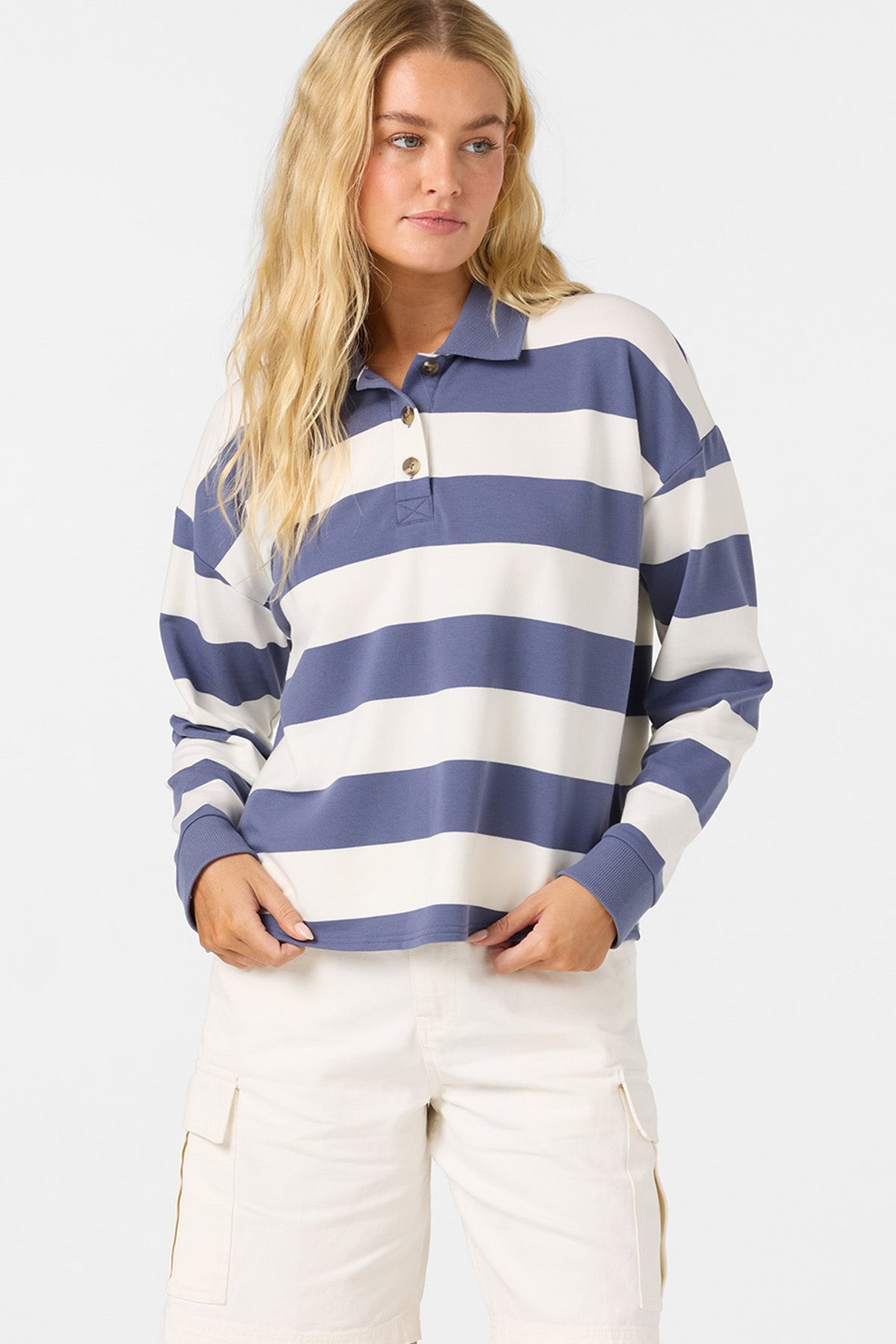 O’Neill O’Riginals Kyra Long Sleeve Crop Polo Top | Nightshadow Blue