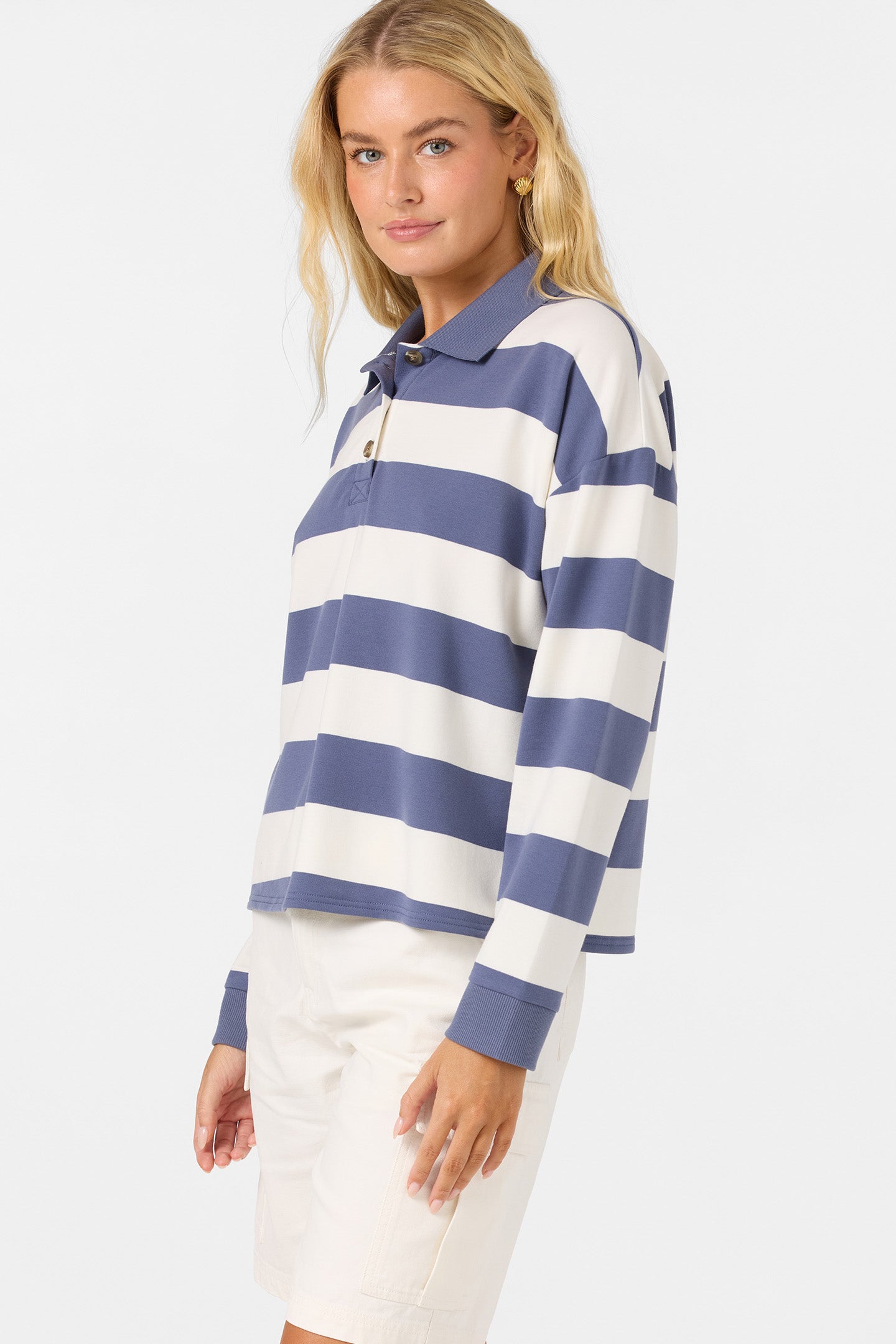 O’Neill O’Riginals Kyra Long Sleeve Crop Polo Top | Nightshadow Blue