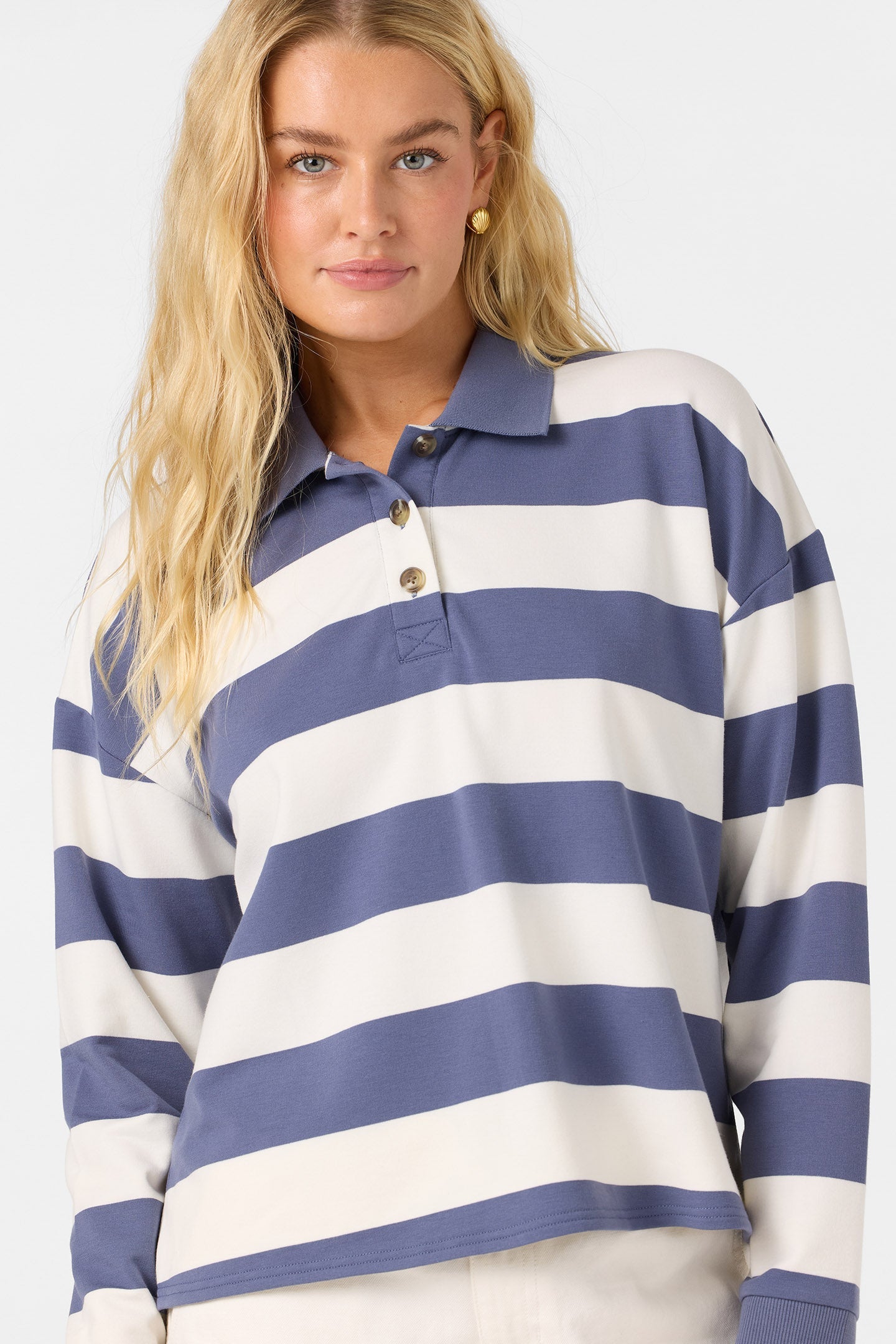 O’Neill O’Riginals Kyra Long Sleeve Crop Polo Top | Nightshadow Blue