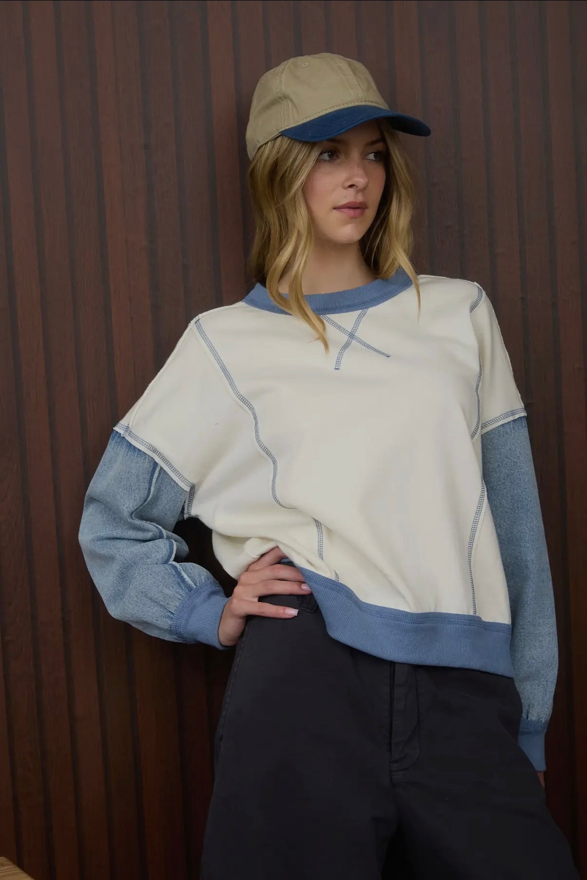 Mixed Media Denim Sweatshirt