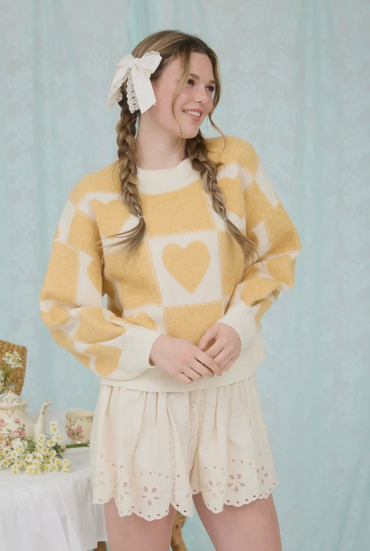 Sunshine Checkered Heart Sweater