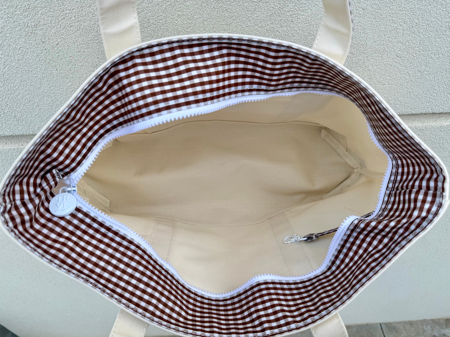 TRVL Design Medium Tote | Natural with Gingham Coco Trim