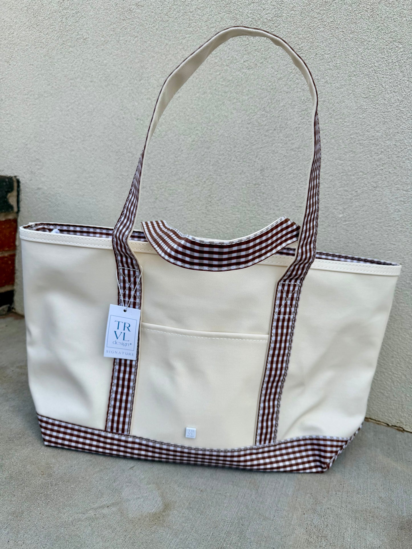 TRVL Design Medium Tote | Natural with Gingham Coco Trim