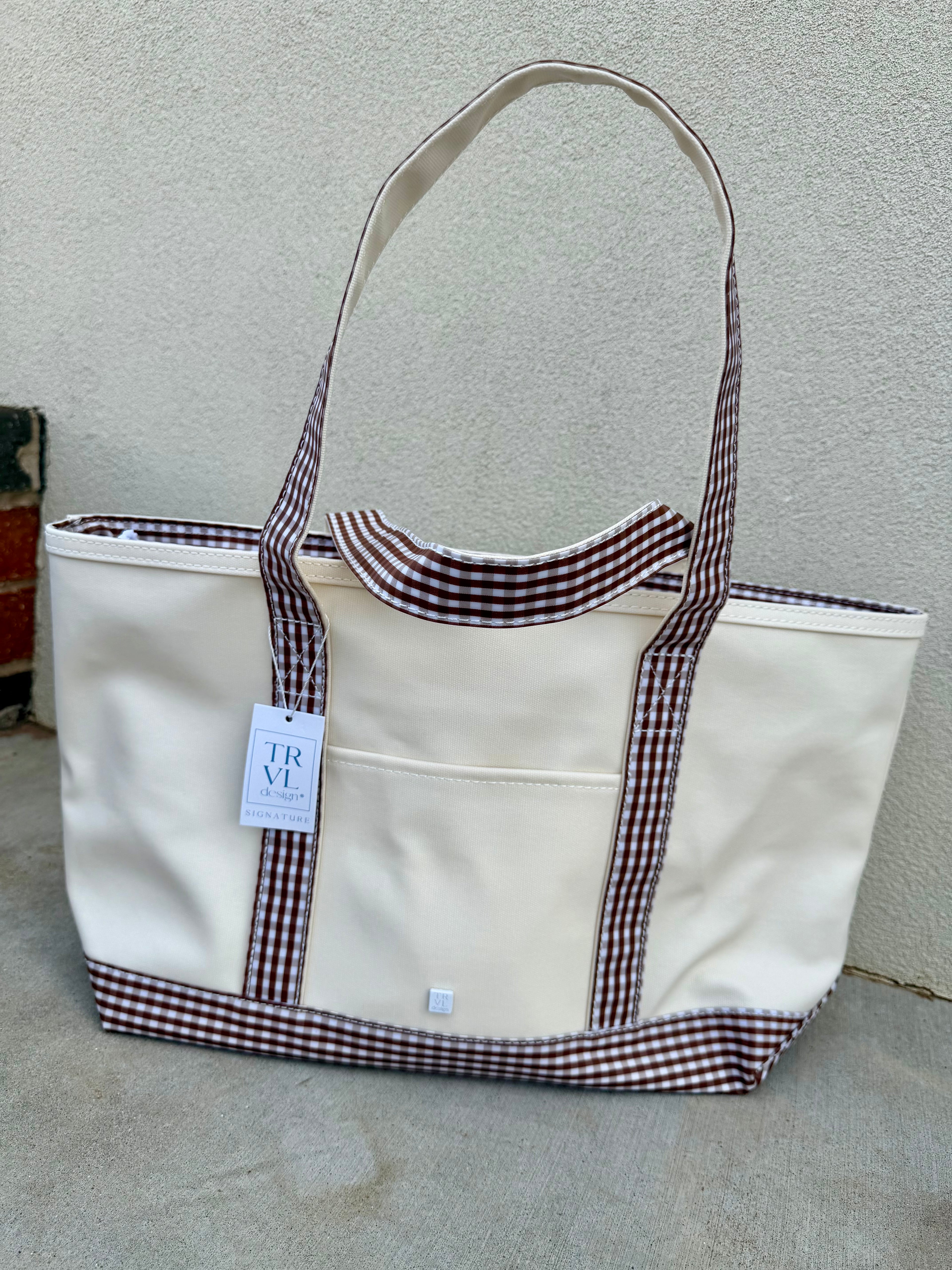 TRVL Design Medium Tote | Natural with Gingham Coco Trim