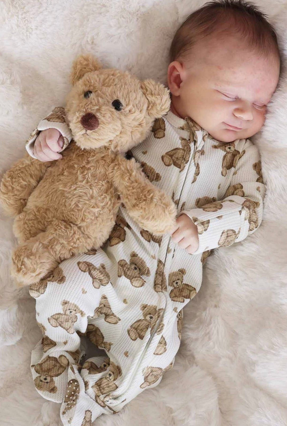 Beary Sweet Bamboo Waffle Zipper Footie