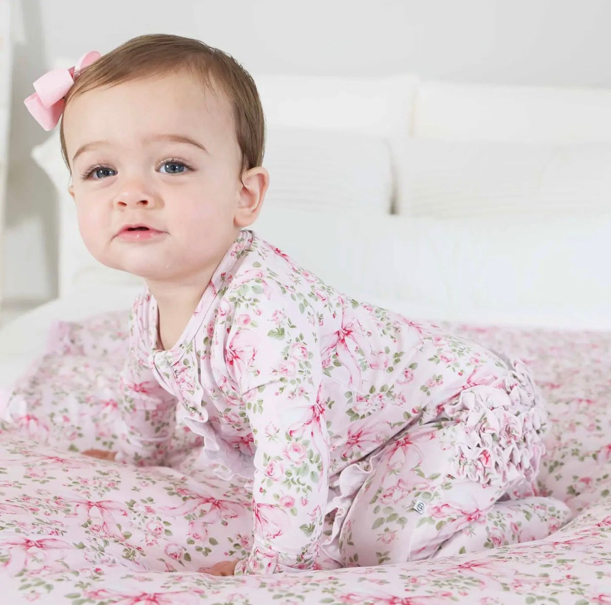 Bows In Bloom Ruffle Zipper Footie | 0-3m
