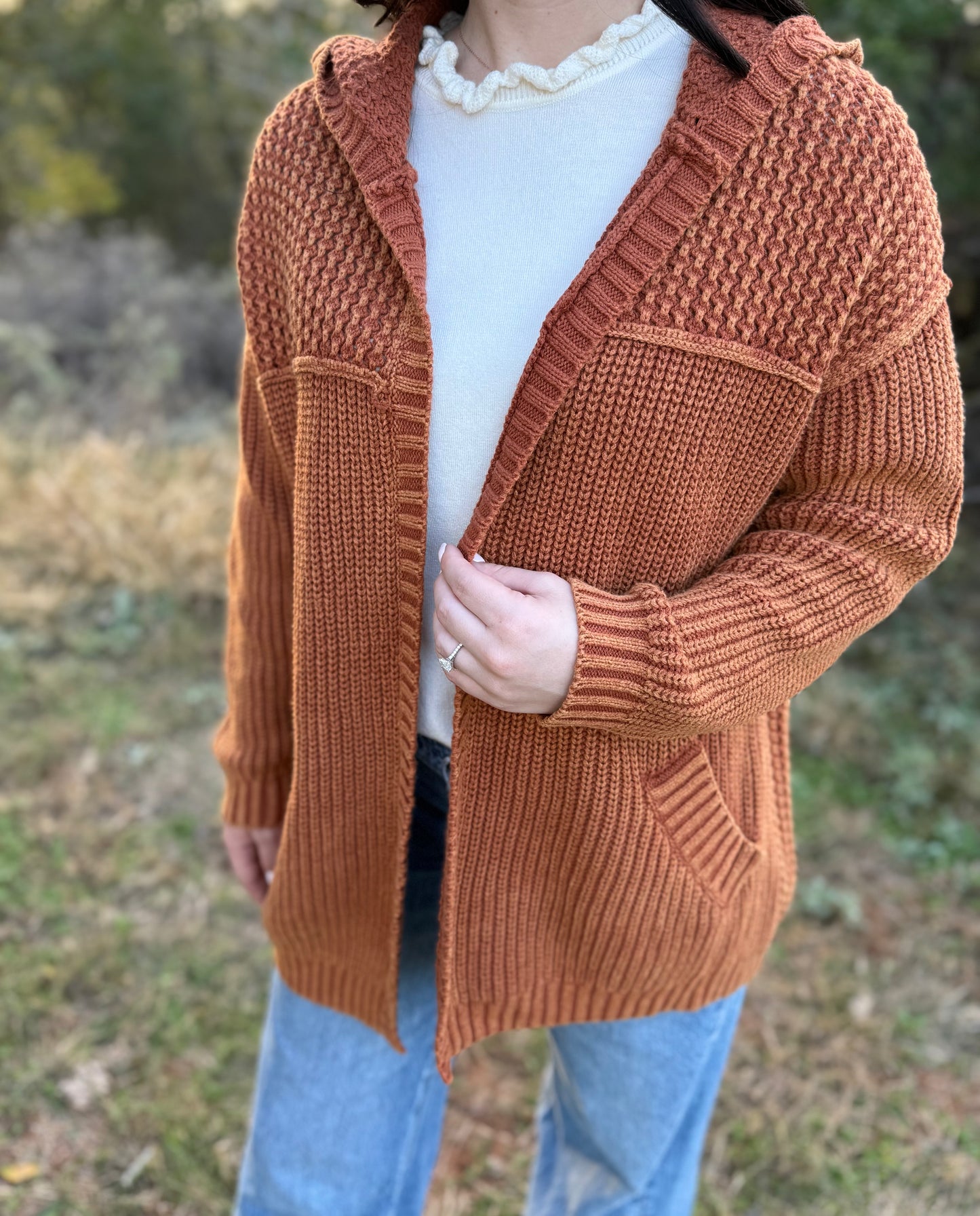 Washed Chestnut Hooded Cardigan Sweater