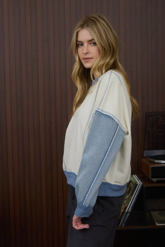 Mixed Media Denim Sweatshirt