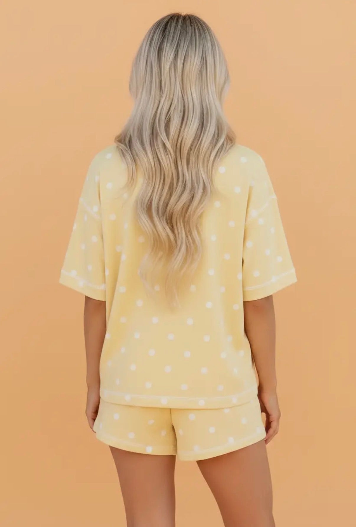 Yellow & White Polka Dot Short Set