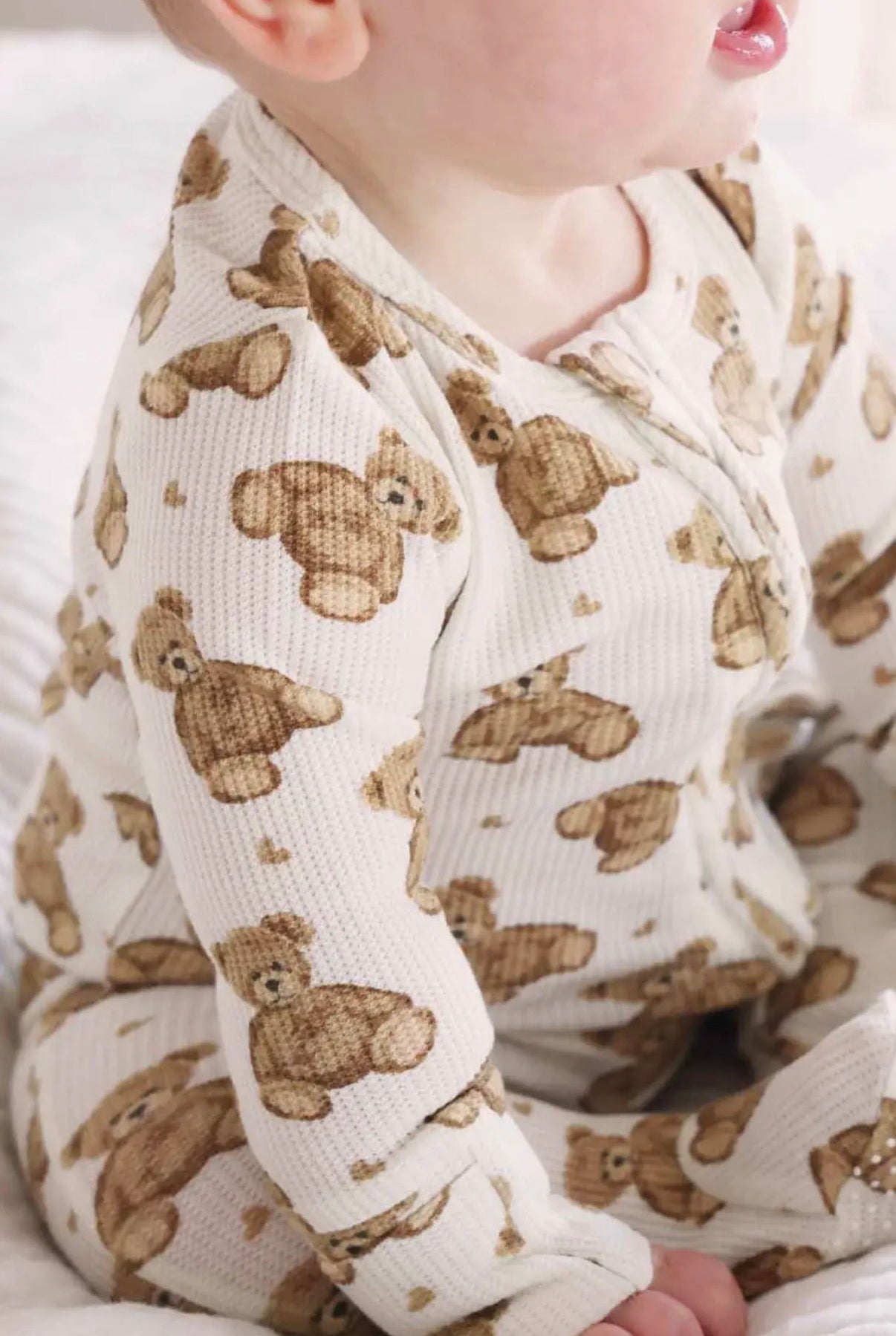 Beary Sweet Bamboo Waffle Zipper Footie
