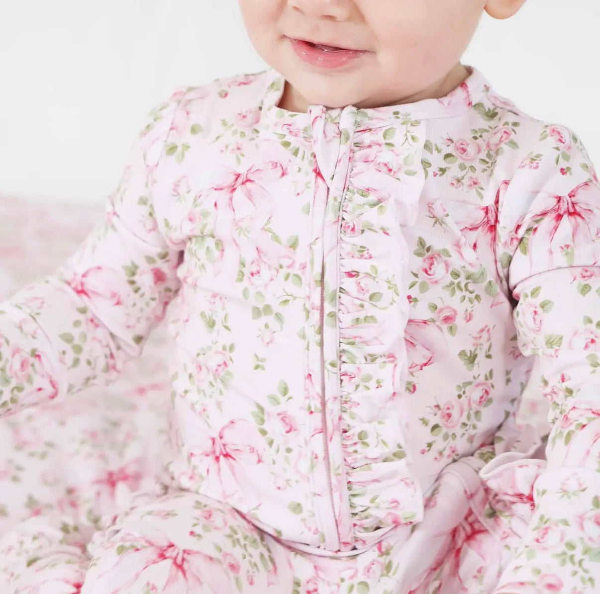 Bows In Bloom Ruffle Zipper Footie | 0-3m
