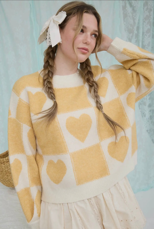 Sunshine Checkered Heart Sweater