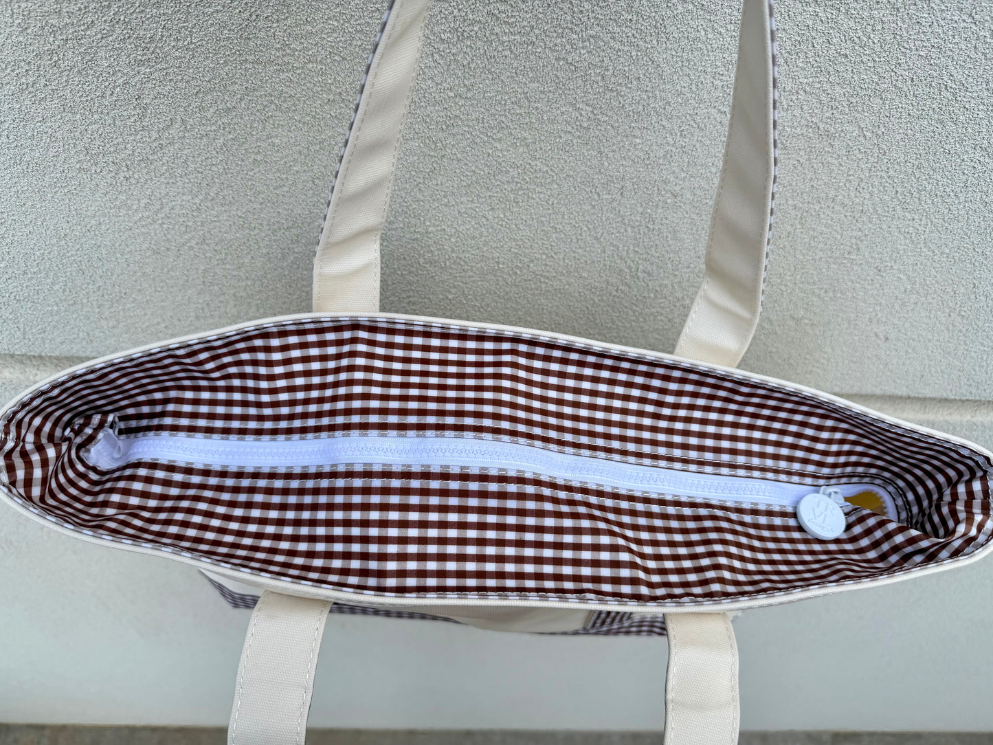 TRVL Design Medium Tote | Natural with Gingham Coco Trim