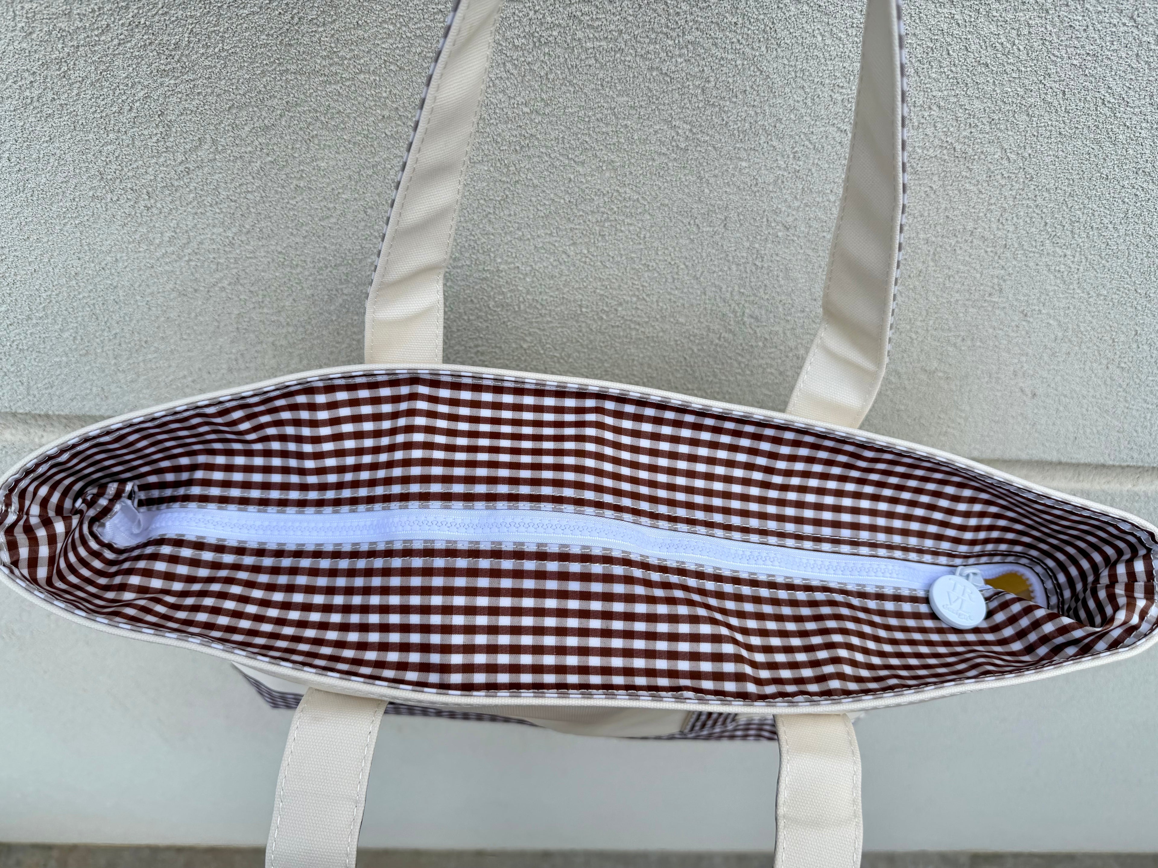 TRVL Design Medium Tote | Natural with Gingham Coco Trim