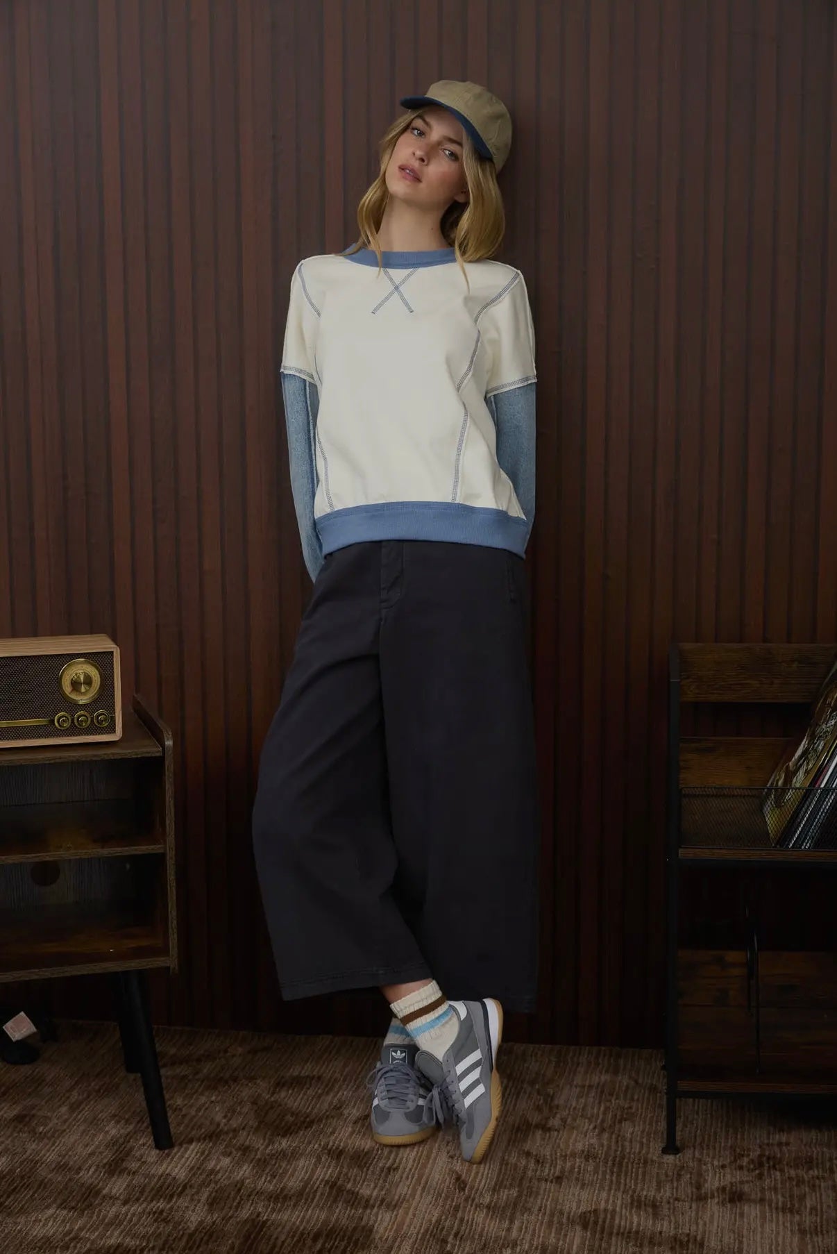 Mixed Media Denim Sweatshirt