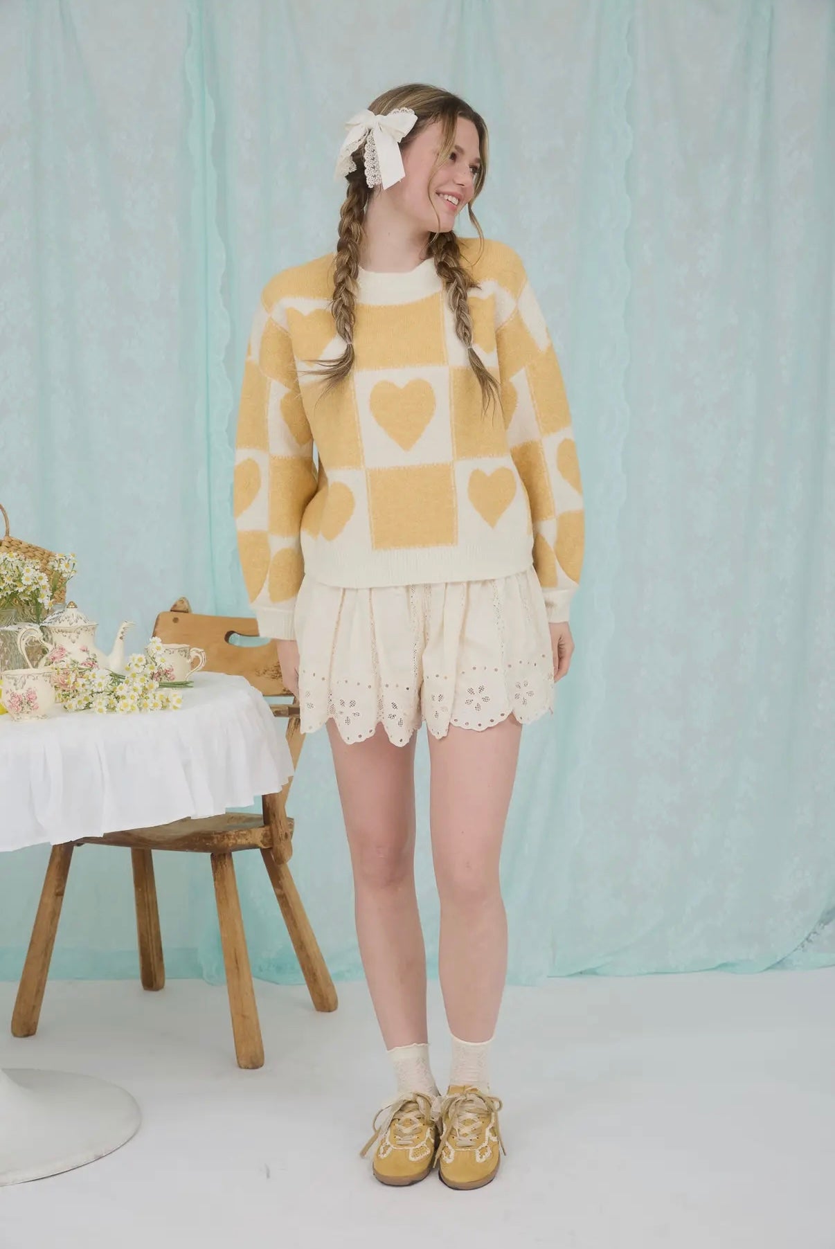 Sunshine Checkered Heart Sweater