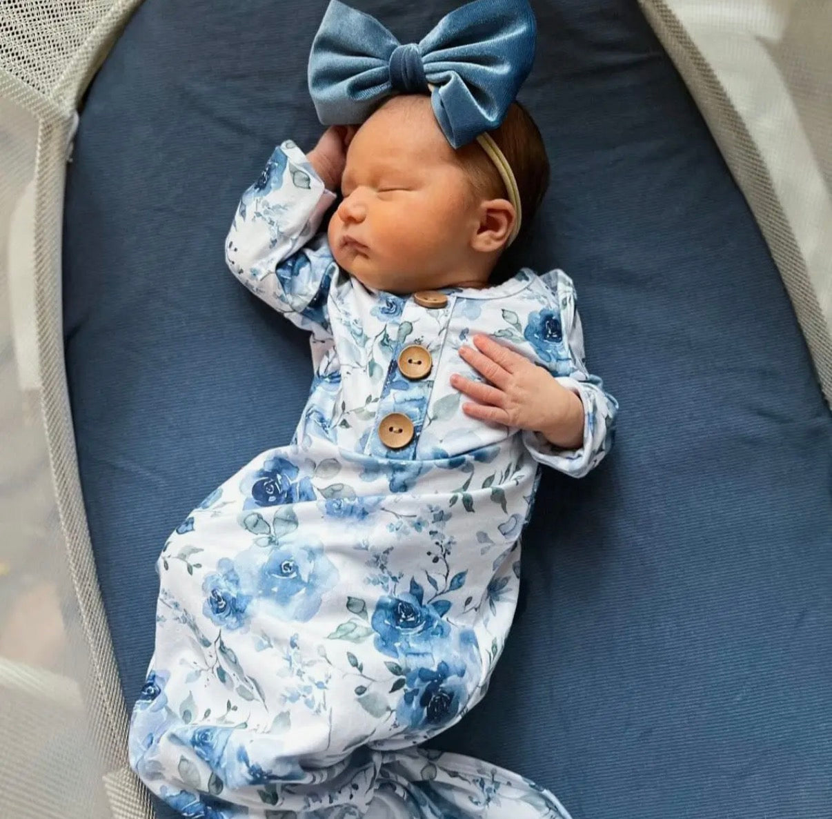 Bailey’s Blue Floral Baby Knot Gown and Hat Set