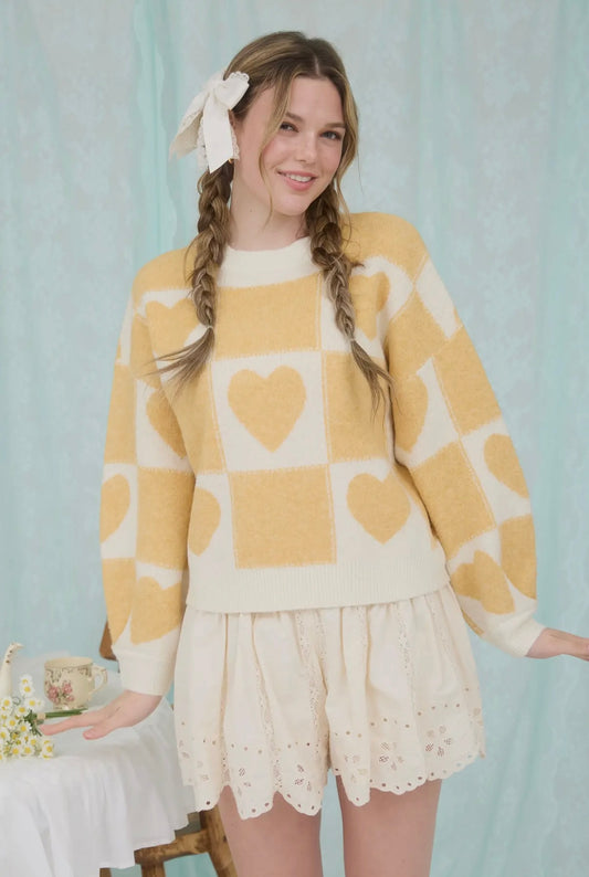Sunshine Checkered Heart Sweater
