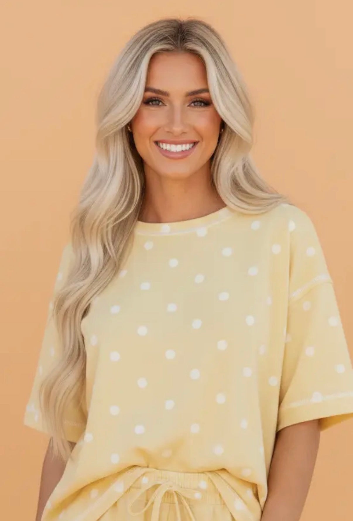 Yellow & White Polka Dot Short Set