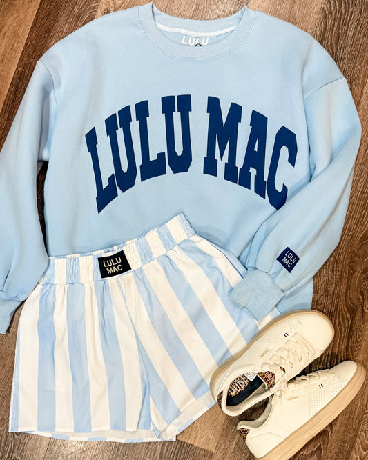 Lulu Mac Puffer Letter Sweatshirt | Light Blue & Navy