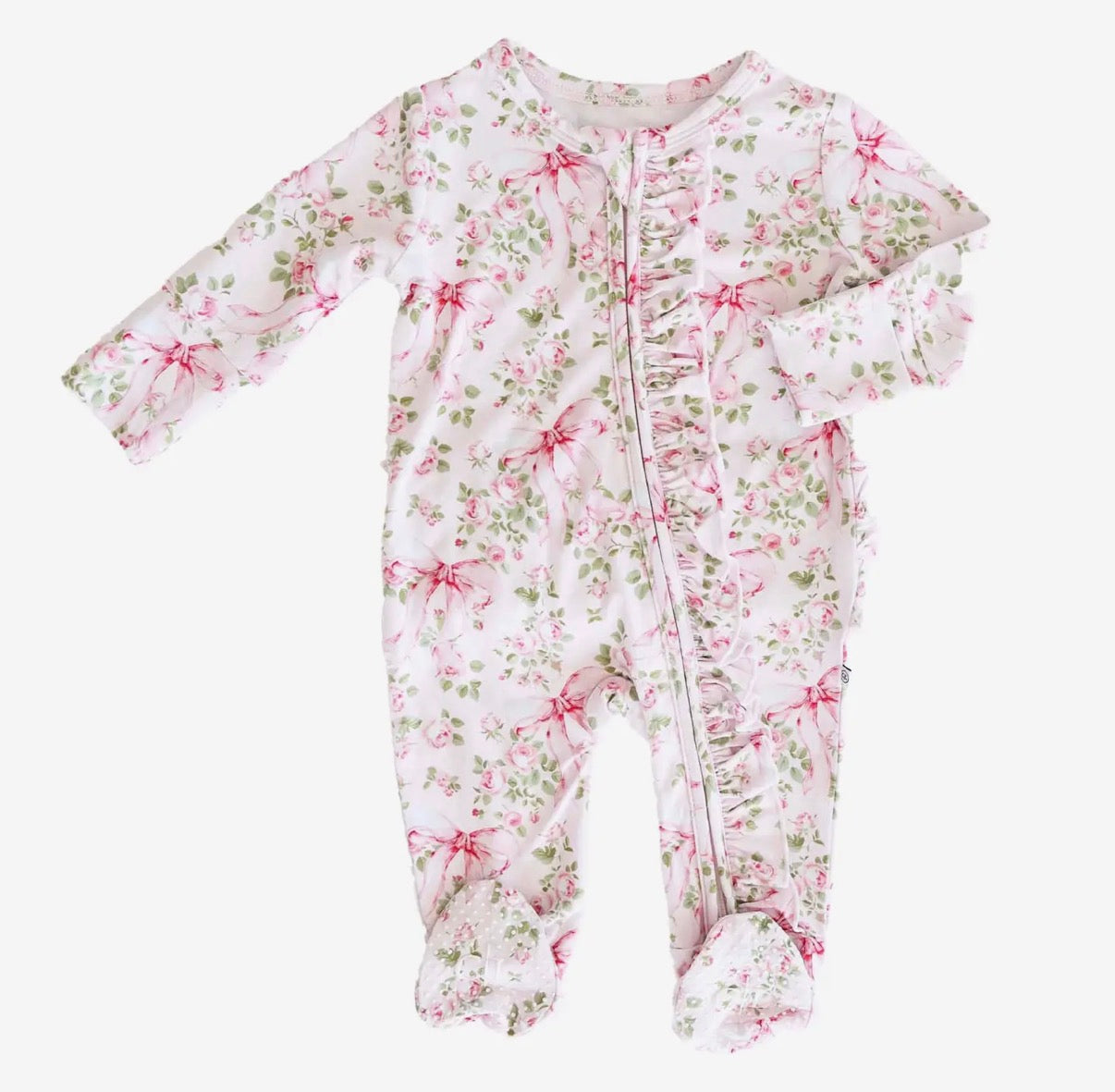 Bows In Bloom Ruffle Zipper Footie | 0-3m