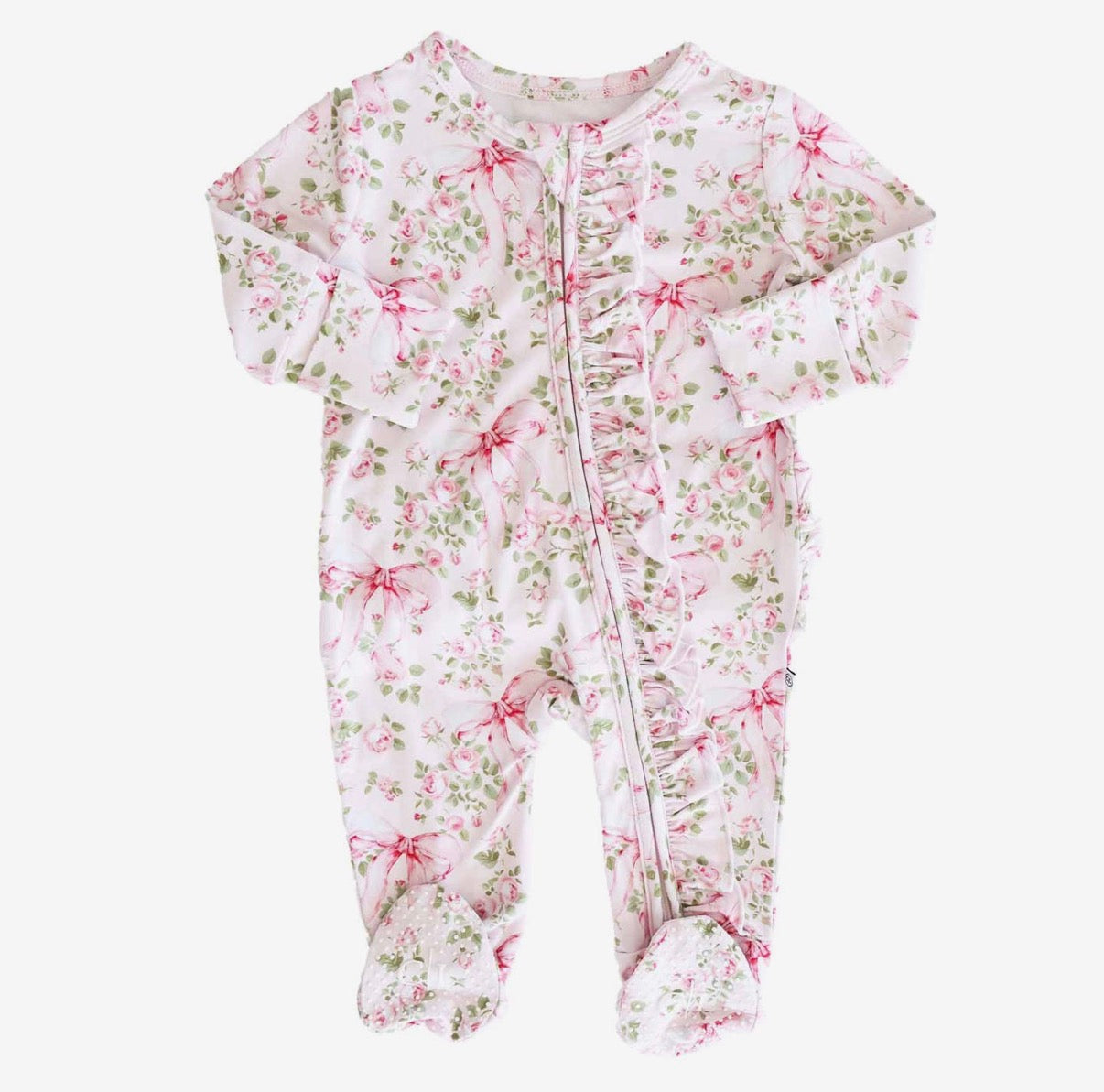 Bows In Bloom Ruffle Zipper Footie | 0-3m