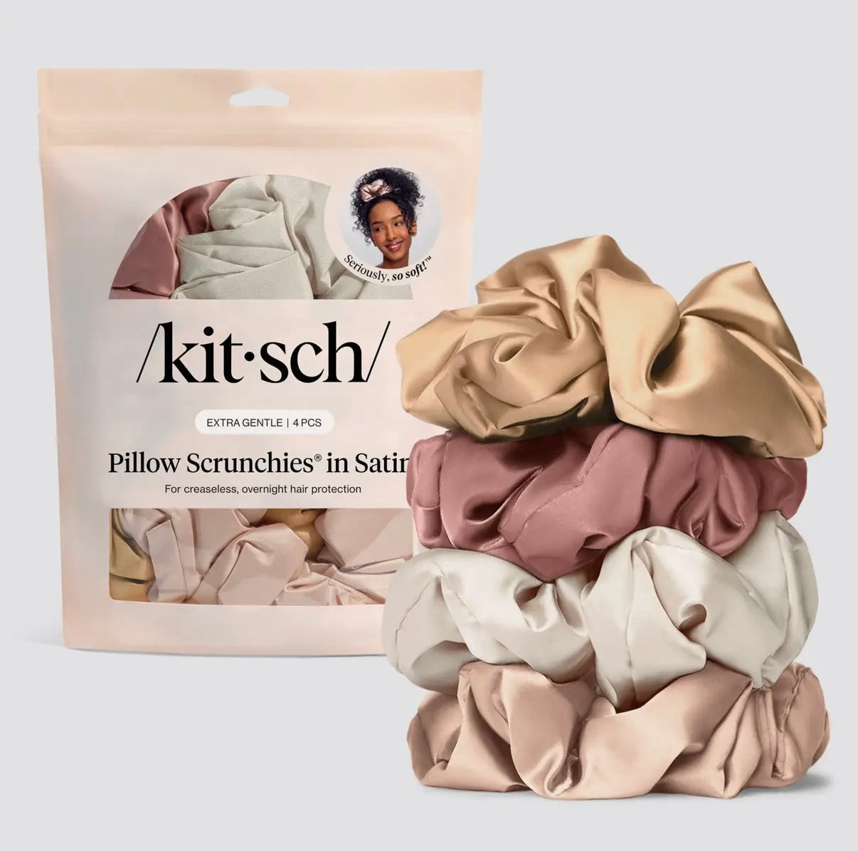 Kitsch Pillow Scrunchies in Satin 4pc | Blush