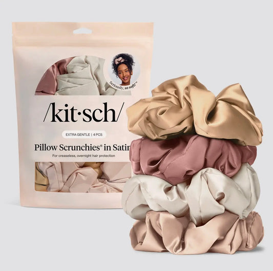 Kitsch Pillow Scrunchies in Satin 4pc | Blush