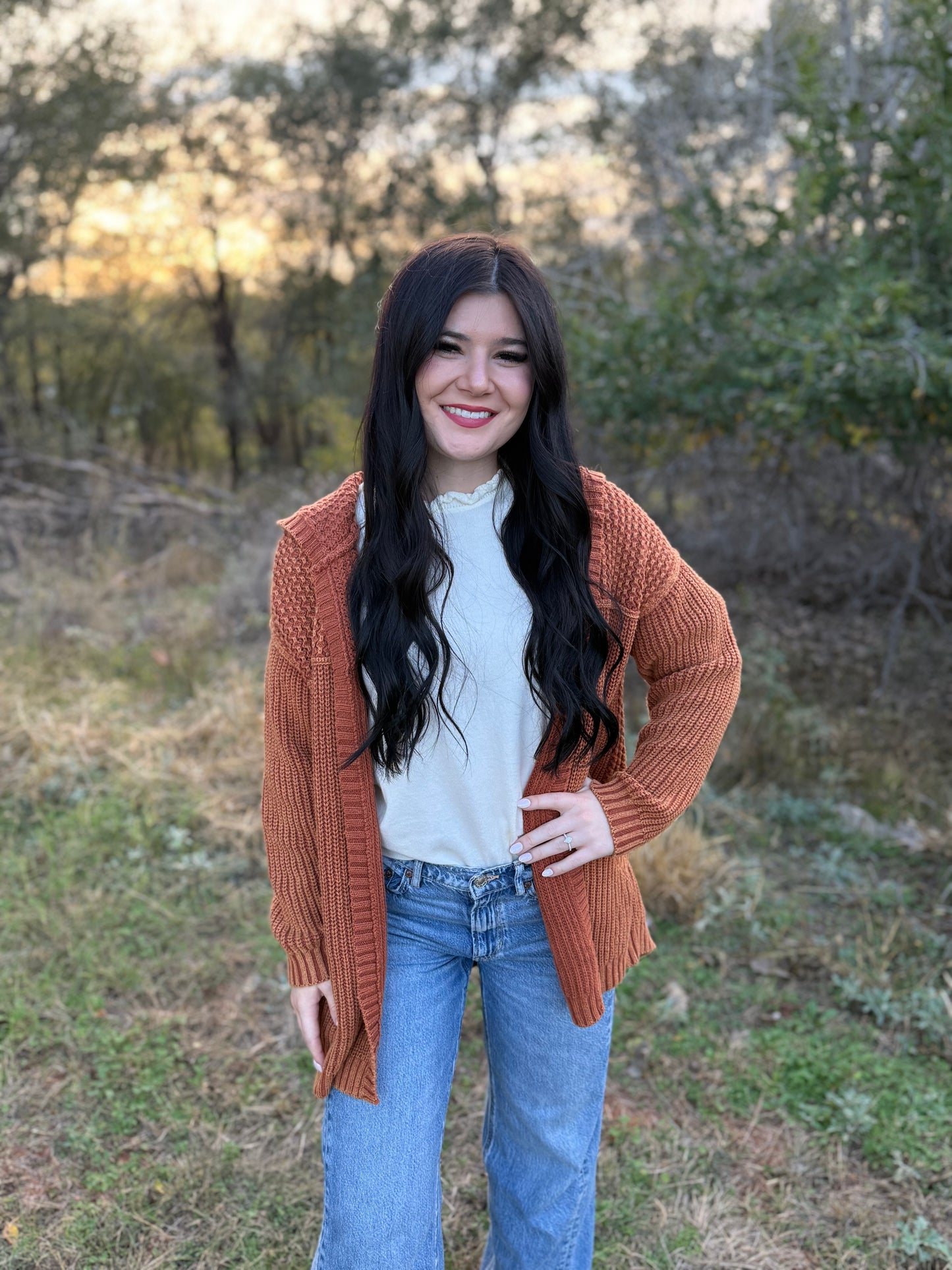 Washed Chestnut Hooded Cardigan Sweater