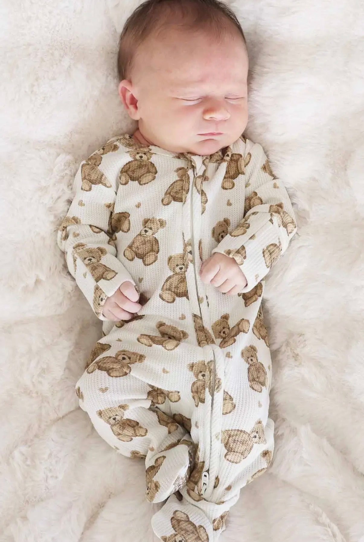 Beary Sweet Bamboo Waffle Zipper Footie