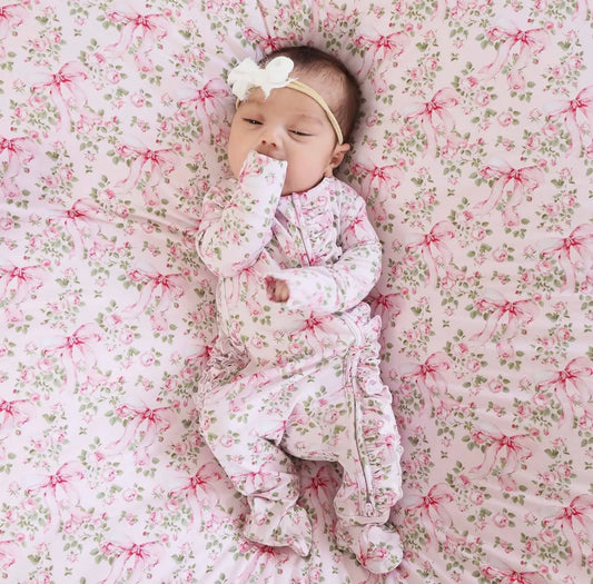 Bows In Bloom Ruffle Zipper Footie | 0-3m