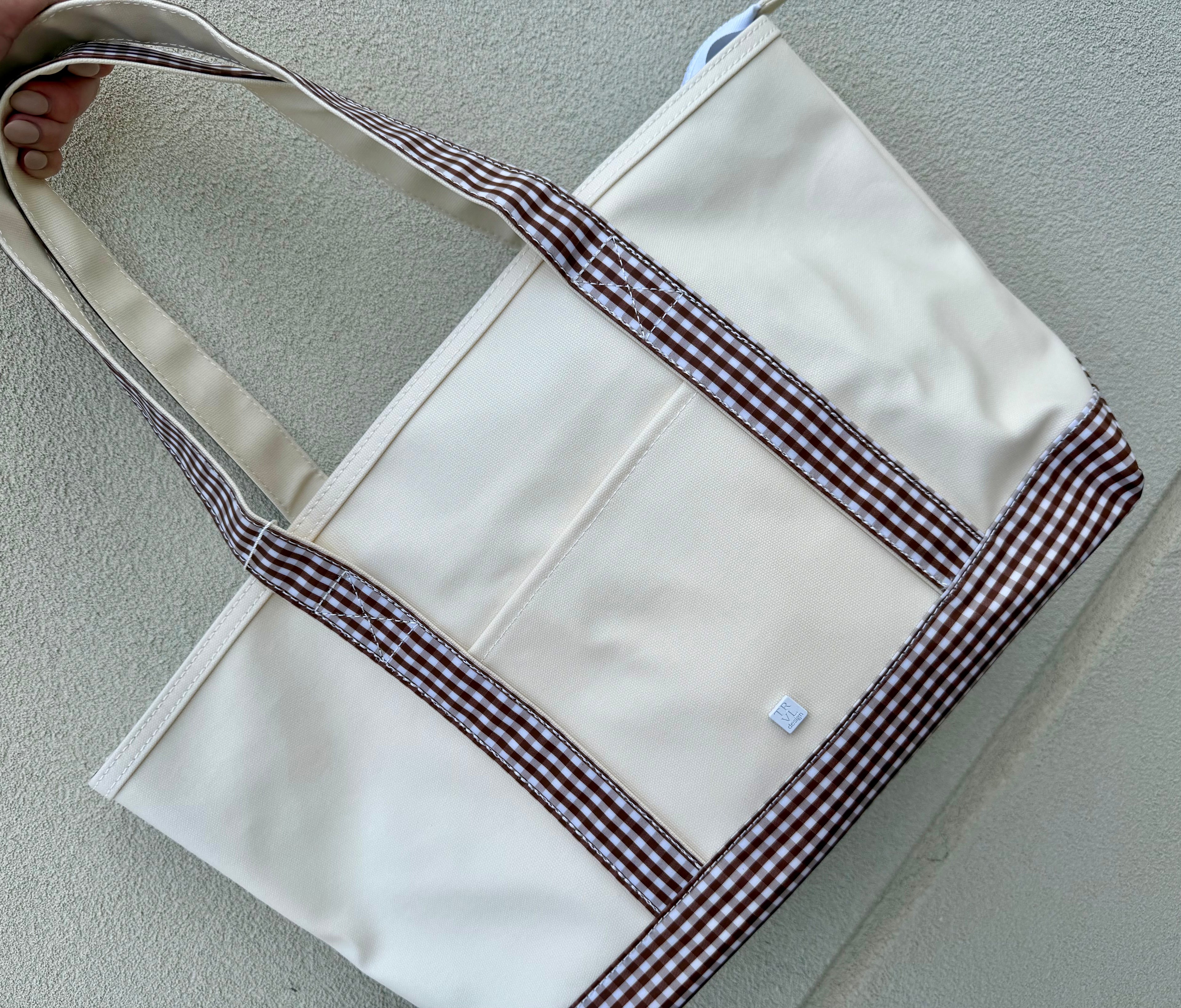 TRVL Design Medium Tote | Natural with Gingham Coco Trim