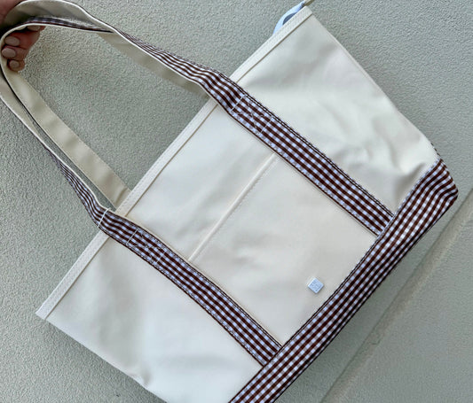 TRVL Design Medium Tote | Natural with Gingham Coco Trim