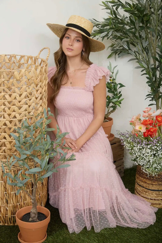 Pink Blooms Tiered Midi Dress