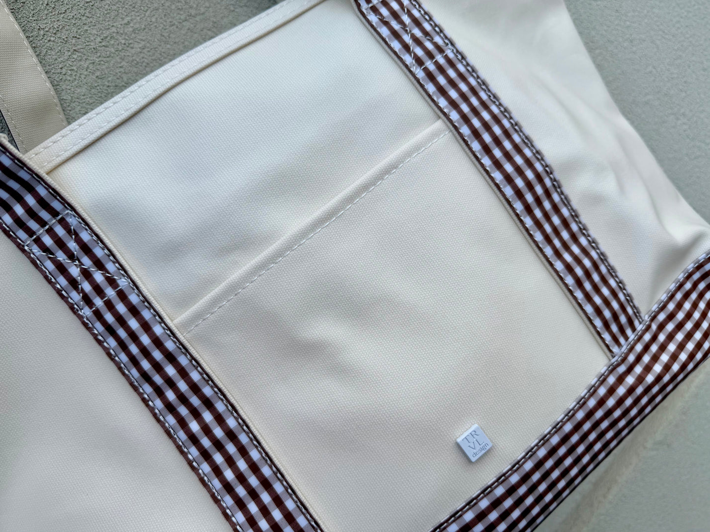 TRVL Design Medium Tote | Natural with Gingham Coco Trim