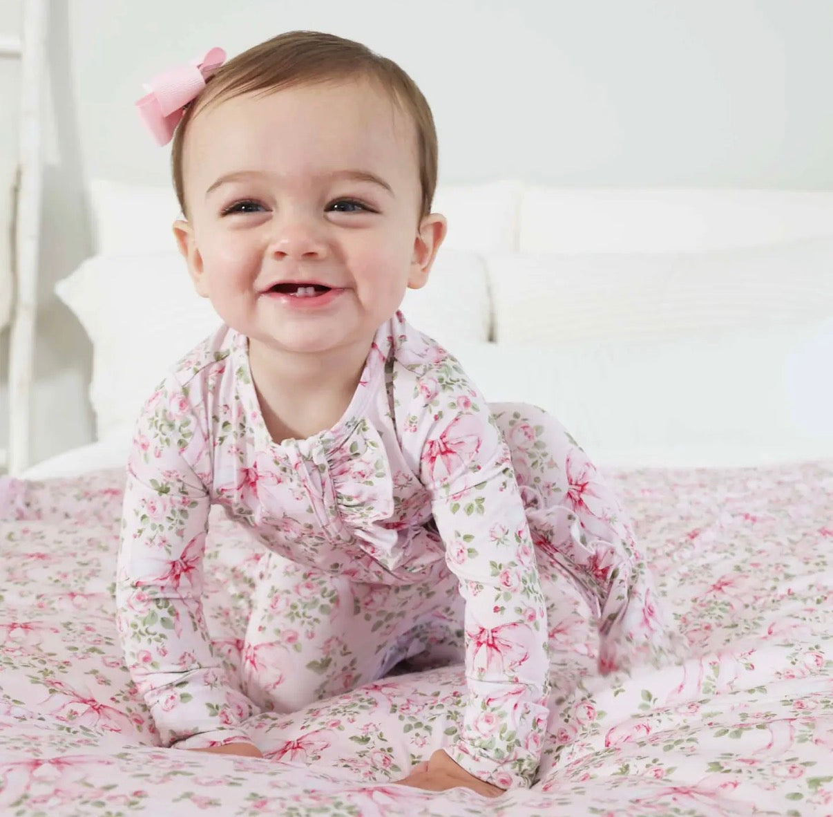 Bows In Bloom Ruffle Zipper Footie | 0-3m